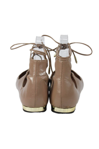 Aquazzura Womens Leather Lace Up Pointed Toe Ballet Flats Beige Size 36 6
