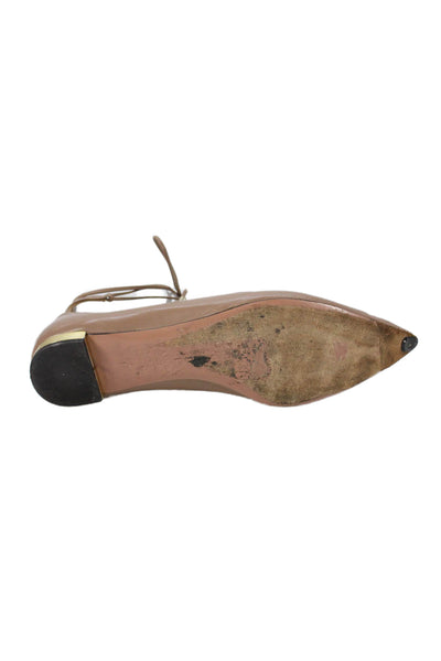 Aquazzura Womens Leather Lace Up Pointed Toe Ballet Flats Beige Size 36 6