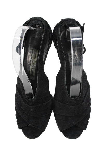 Manolo Blahnik Womens Suede Cut Out Sandal Heels Black Size 36.5 6.5