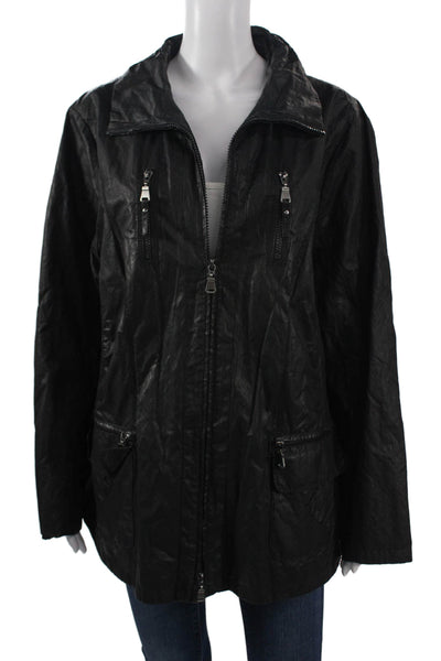 Gerry Weber Women Windbreaker Jacket Black Collared Zip Long Sleeve Size 18