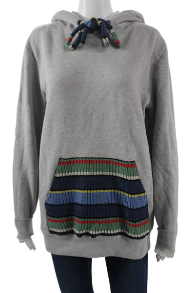 Alanui Womens Pullover Hoodie Gray Striped Cotton Cashmere Size S