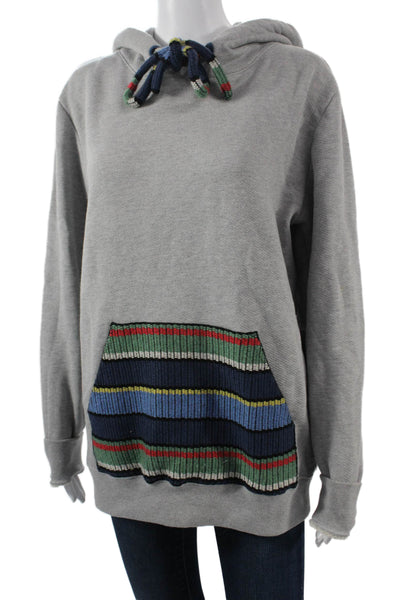 Alanui Womens Pullover Hoodie Gray Striped Cotton Cashmere Size S