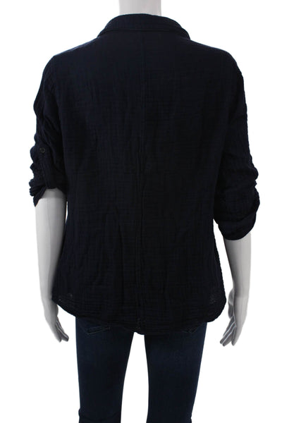Felicite Women Dark Blue Collared Long Sleeve Button-Up 100% Cotton Size 3