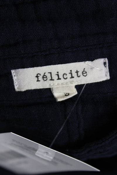Felicite Women Dark Blue Collared Long Sleeve Button-Up 100% Cotton Size 3