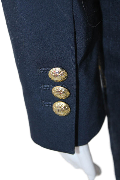 Zara Basic Women Dark Blue Wool Blend Blazer Button Long Sleeve Size S
