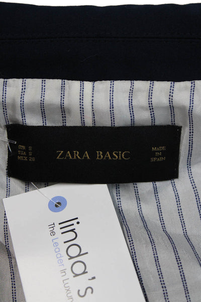 Zara Basic Women Dark Blue Wool Blend Blazer Button Long Sleeve Size S