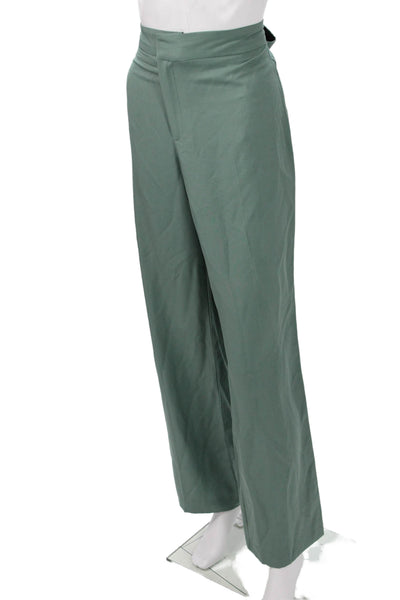 Zara Womens Dress Pants Green Button Classic Size L
