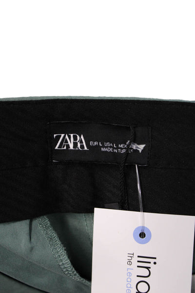 Zara Womens Dress Pants Green Button Classic Size L