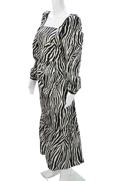Y.A.S Womens Maxi Dress Black Zebra Square Neck Long Sleeve Cotton Blend Size S