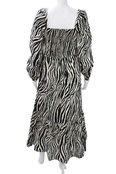 Y.A.S Womens Maxi Dress Black Zebra Square Neck Long Sleeve Cotton Blend Size S