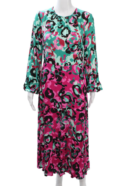 Closet Women Maxi Dress Black Animal Print Long Sleeve Round Neck Zip Size 6