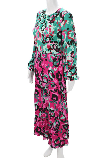 Closet Women Maxi Dress Black Animal Print Long Sleeve Round Neck Zip Size 6