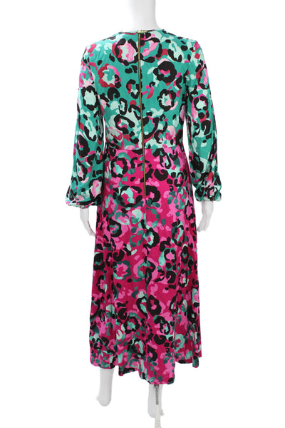 Closet Women Maxi Dress Black Animal Print Long Sleeve Round Neck Zip Size 6