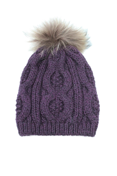 Echo Womens Cable Kit Pom Pom Beanie Hat Purple Size OS