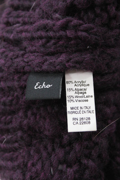 Echo Womens Cable Kit Pom Pom Beanie Hat Purple Size OS
