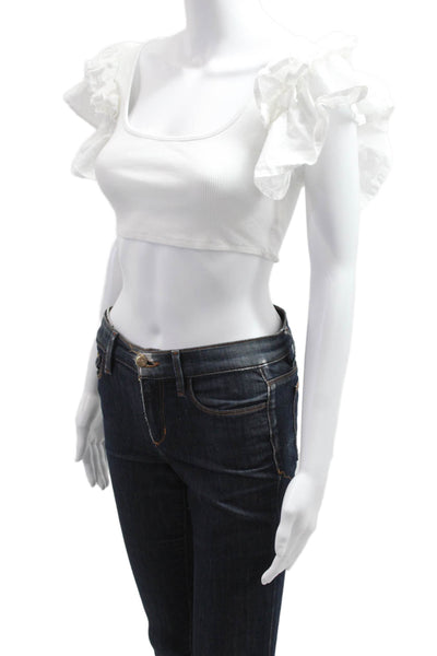 Zara Womens Cropped Sleeveless Square Neck White Cotton Top Size S