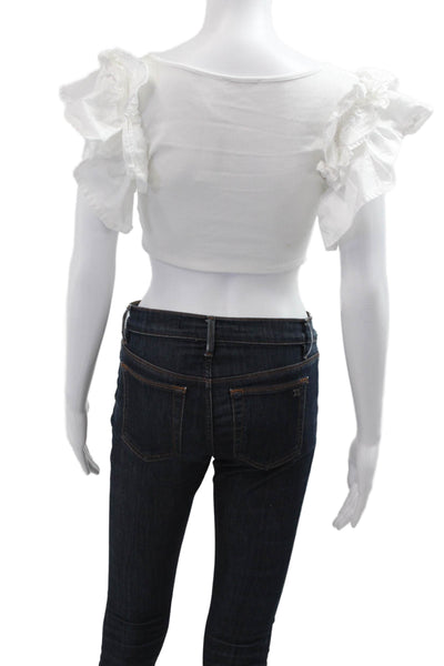 Zara Womens Cropped Sleeveless Square Neck White Cotton Top Size S