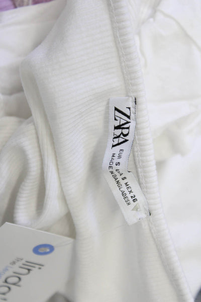 Zara Womens Cropped Sleeveless Square Neck White Cotton Top Size S