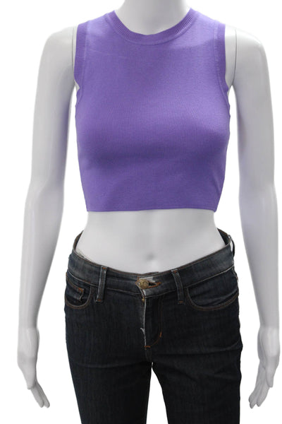 Zara Women Cropped Tank Purple Crew Neck Sleeveless Viscose Size L