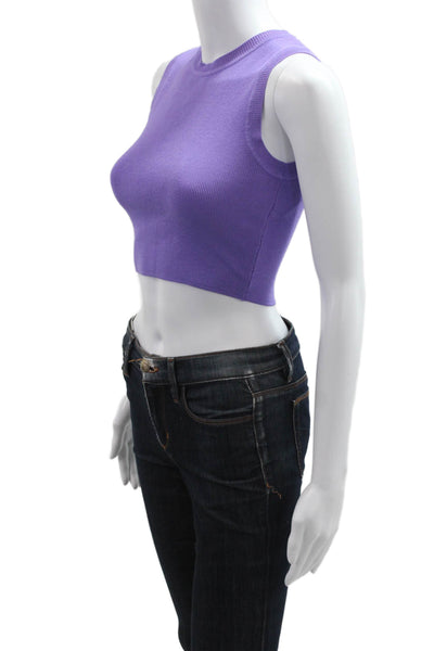 Zara Women Cropped Tank Purple Crew Neck Sleeveless Viscose Size L