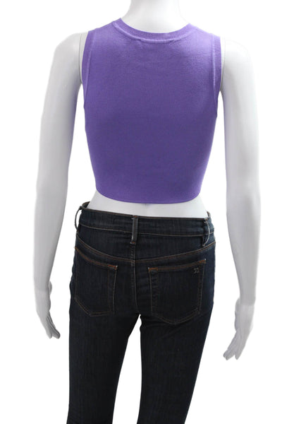 Zara Women Cropped Tank Purple Crew Neck Sleeveless Viscose Size L
