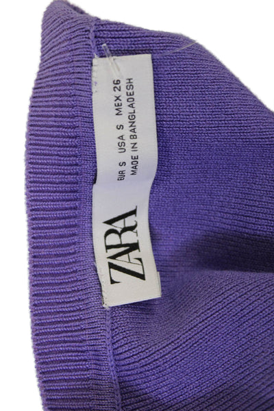 Zara Women Cropped Tank Purple Crew Neck Sleeveless Viscose Size L