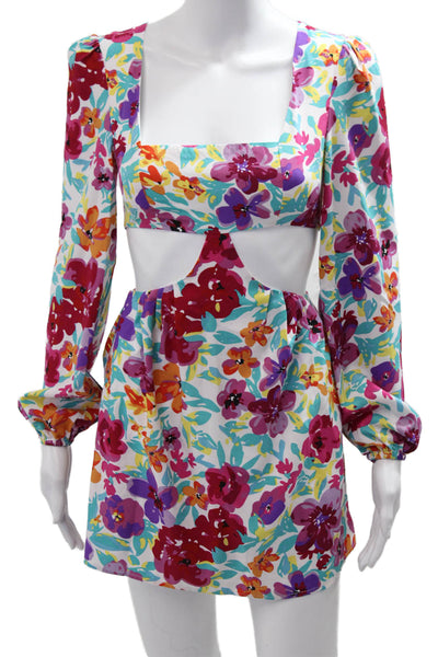 More To Come Womens Mini Sundress Floral Square Neck Long Sleeve Size 2XS
