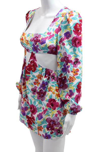 More To Come Womens Mini Sundress Floral Square Neck Long Sleeve Size 2XS