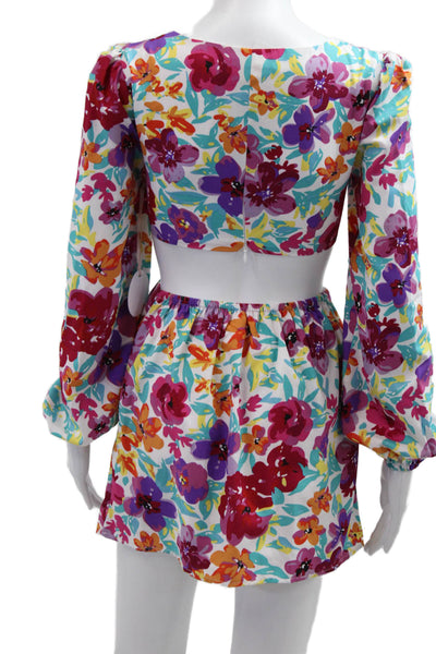 More To Come Womens Mini Sundress Floral Square Neck Long Sleeve Size 2XS