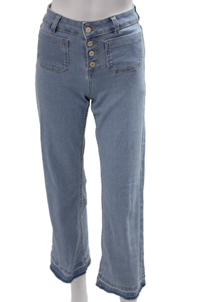 Brownie Womens Mom Cropped Jeans Light Blue Mid Rise Button Size 32