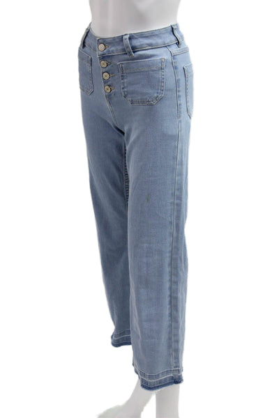 Brownie Womens Mom Cropped Jeans Light Blue Mid Rise Button Size 32