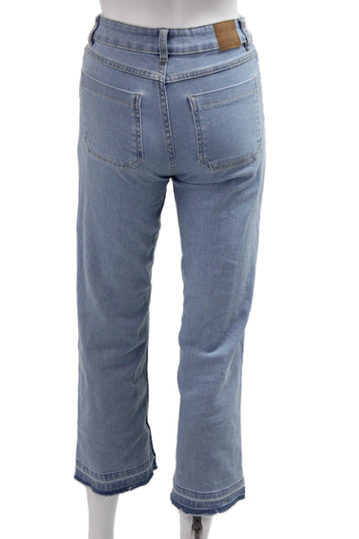 Brownie Womens Mom Cropped Jeans Light Blue Mid Rise Button Size 32
