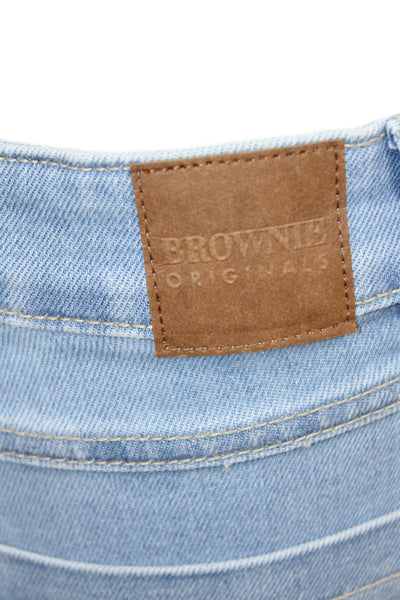 Brownie Womens Mom Cropped Jeans Light Blue Mid Rise Button Size 32