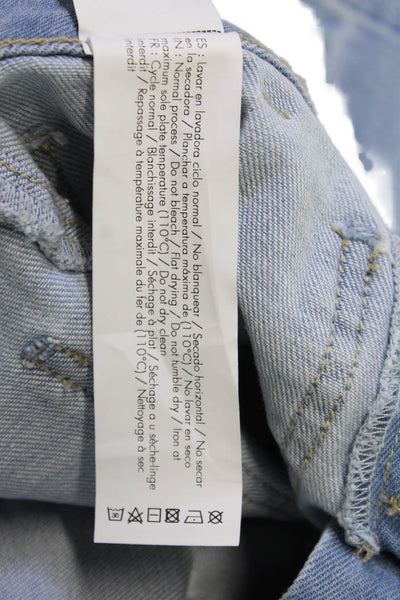 Brownie Womens Mom Cropped Jeans Light Blue Mid Rise Button Size 32