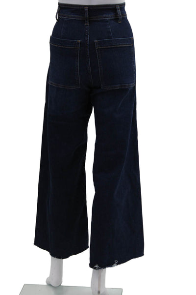 Zara Womens Cropped Wide-Leg Jeans Dark Blue Button Mid Rise Size 2