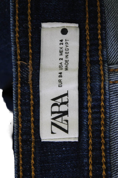 Zara Womens Cropped Wide-Leg Jeans Dark Blue Button Mid Rise Size 2