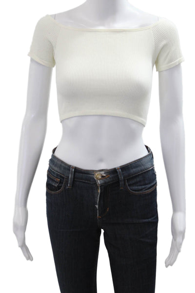 Zara Women Cropped Basic White Square Neck Short Sleeve T-Shirt Size XS