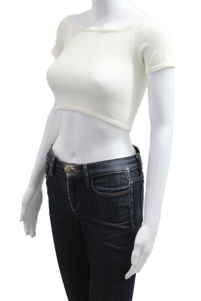 Zara Women Cropped Basic White Square Neck Short Sleeve T-Shirt Size XS