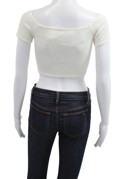 Zara Women Cropped Basic White Square Neck Short Sleeve T-Shirt Size XS