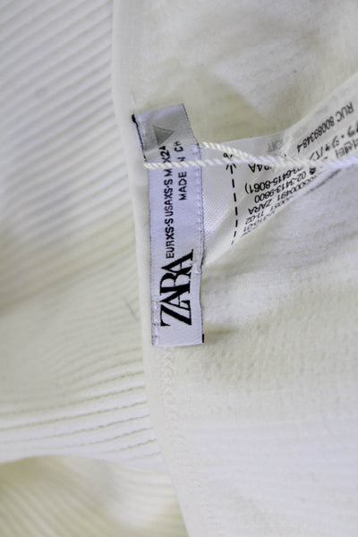 Zara Women Cropped Basic White Square Neck Short Sleeve T-Shirt Size XS
