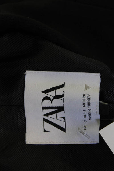 Zara Womens Blazer Black Collared Button Long Sleeve Polyester Blend Size S