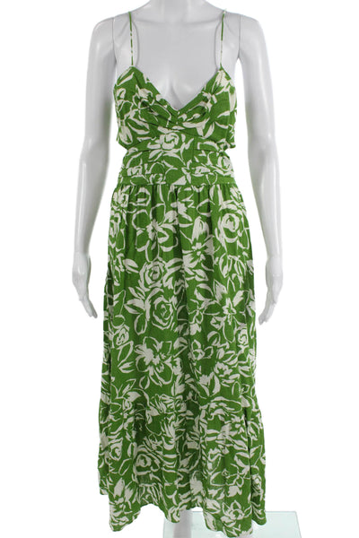 Zara Women Maxi Sundress Green V-Neck Sleeveless Size S