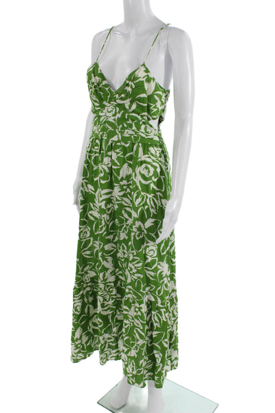 Zara Women Maxi Sundress Green V-Neck Sleeveless Size S