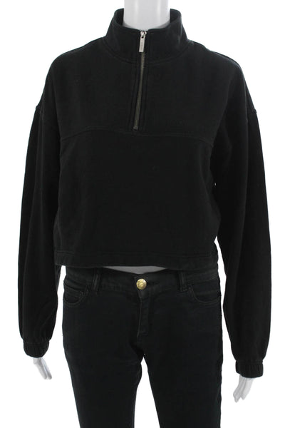 Z Supply Womens Sweatshirt Black Mock Neck Zip Long Sleeve 90s Size S