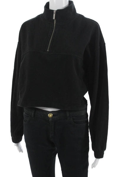 Z Supply Womens Sweatshirt Black Mock Neck Zip Long Sleeve 90s Size S