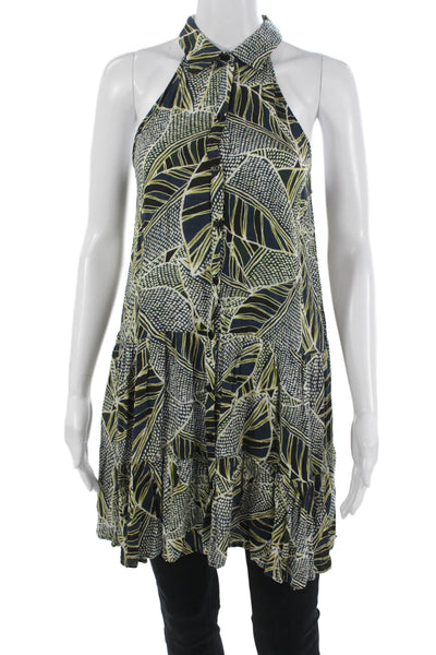 Lavender Brown Womens Trapeze Blouse Dark Blue Sleeveless Geometric Size S
