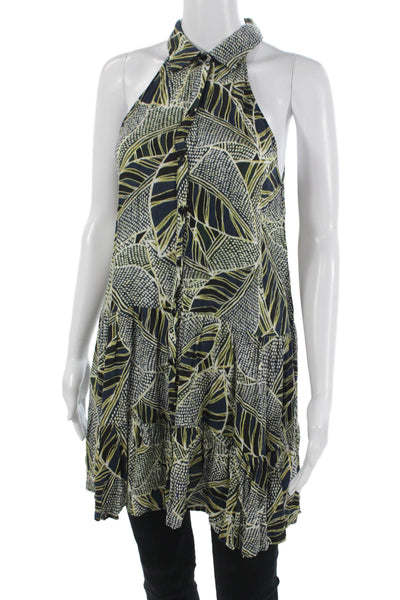 Lavender Brown Womens Trapeze Blouse Dark Blue Sleeveless Geometric Size S