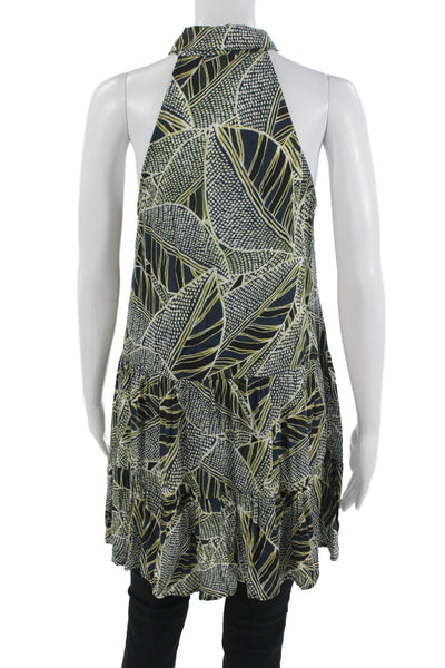 Lavender Brown Womens Trapeze Blouse Dark Blue Sleeveless Geometric Size S