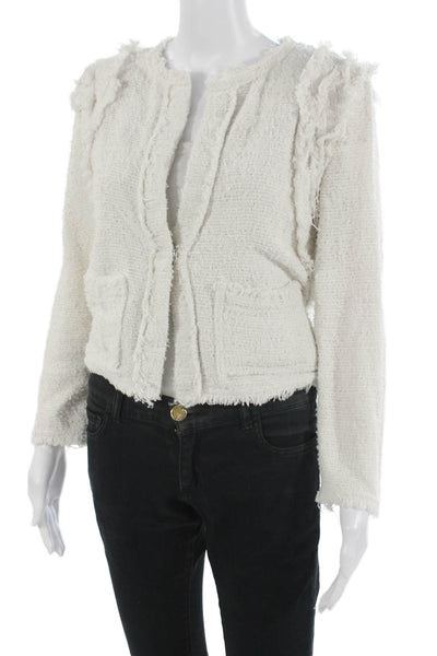 IRO Womens White Cotton Blend Blazer Button Long Sleeve Size 38