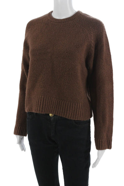 Open Edit Womens Pullover Sweater Brown Crew Neck Button Long Sleeve Size 2XS